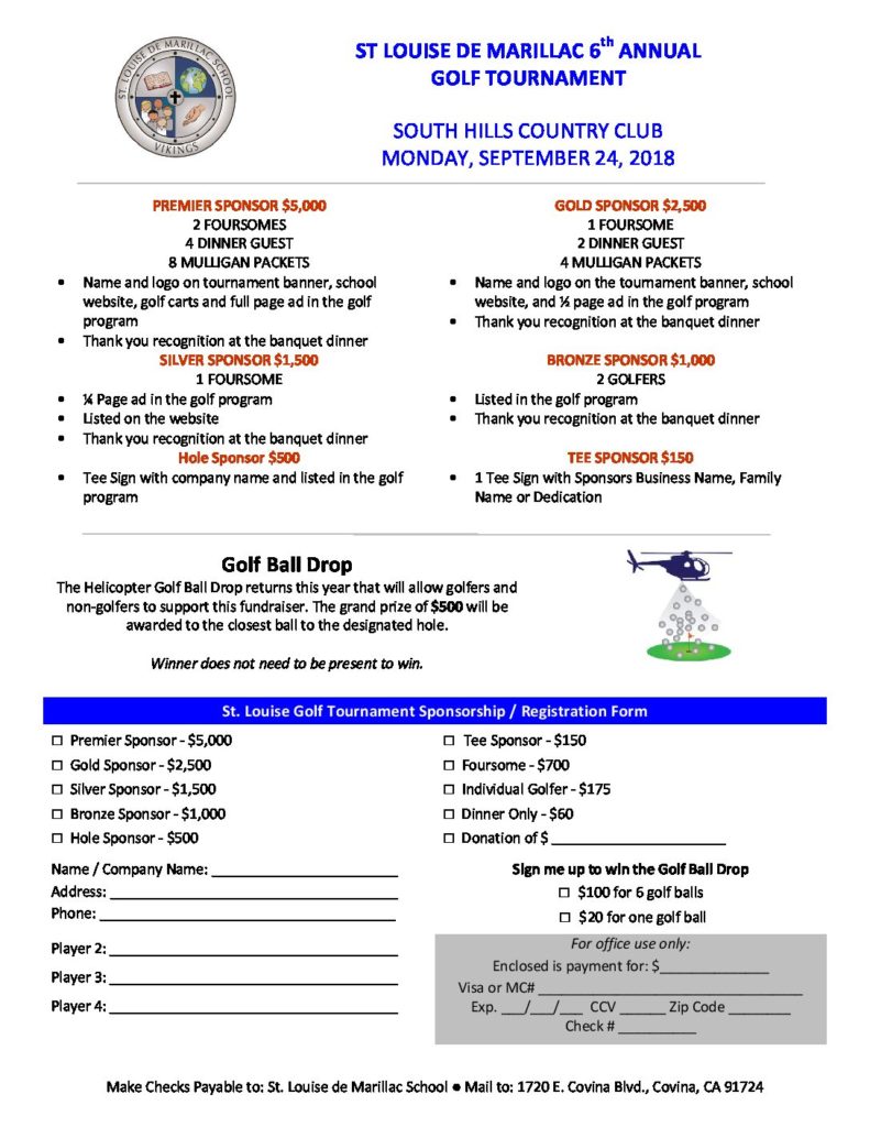 2018 Golf Tournament Registration Form – St.Louise de Marillac